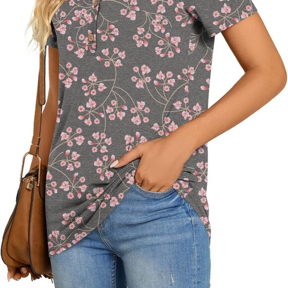 BISHUIGE Floral Print Women's Blouse – Casual V-Neck Top - Picture 1 of 4